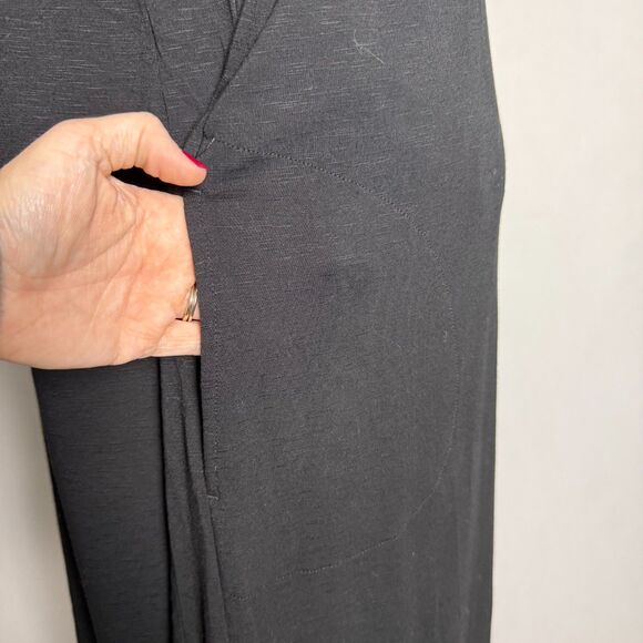 J. Jill Halter Neck Sleeveless Maxi Dress Size L Black 2 Pockets 2 Side Slits - Picture 8 of 12